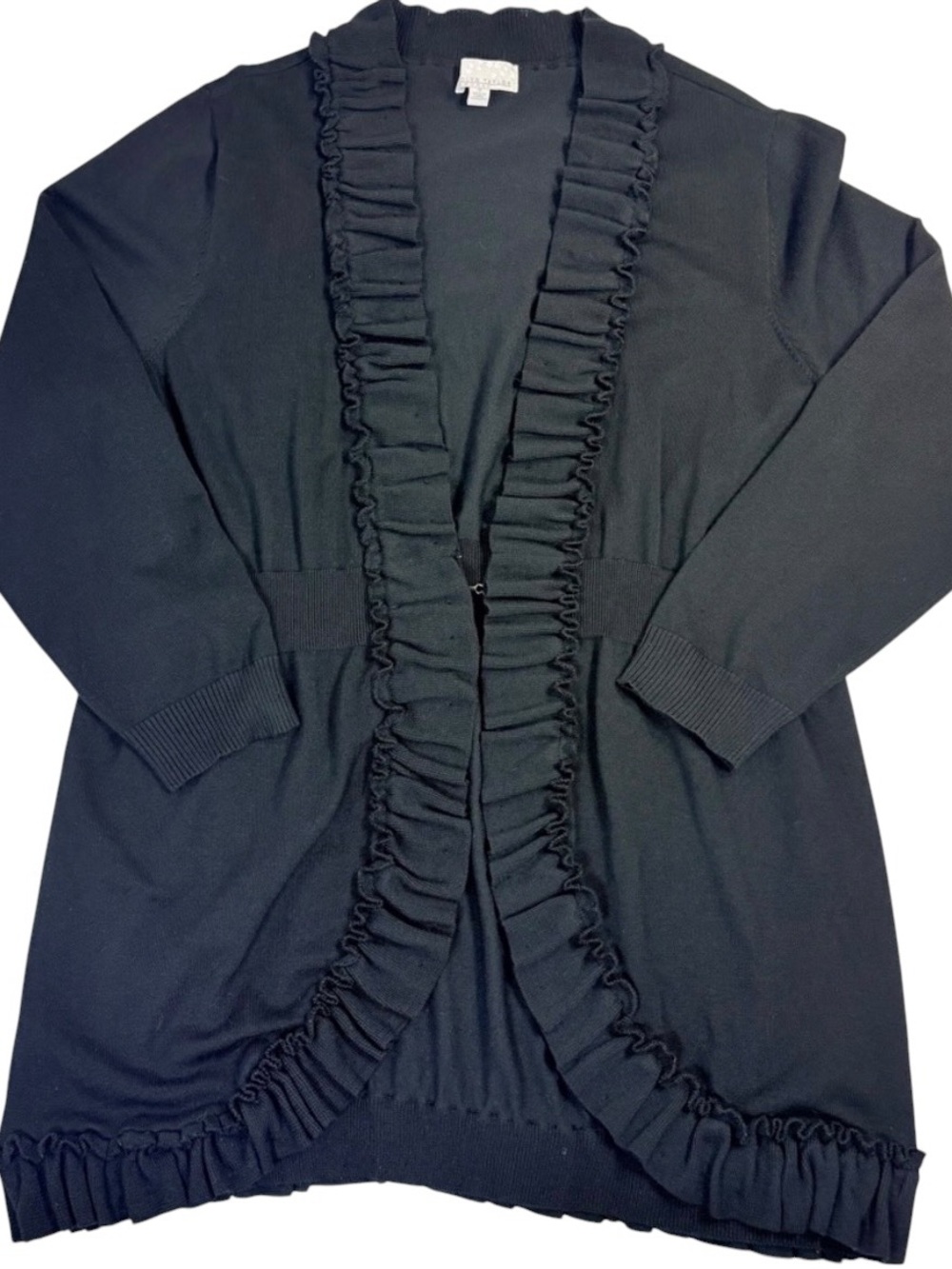 Carolyn Taylor Black Ruffle Trim Front Cardigan Timeless Office Sweater Size1X